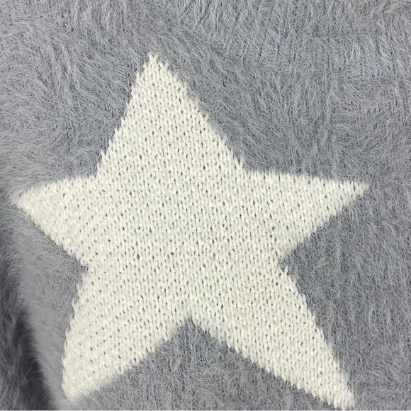 Cliche Stars Fuzzy Crop Pullover Sweater Blue White Medium - Picture 6 of 13